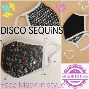 Crystal Sequin on Black Fabric Face Mask - New!